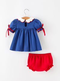 Santa Embroidery Girls Bloomer Set Peter Pan Collar