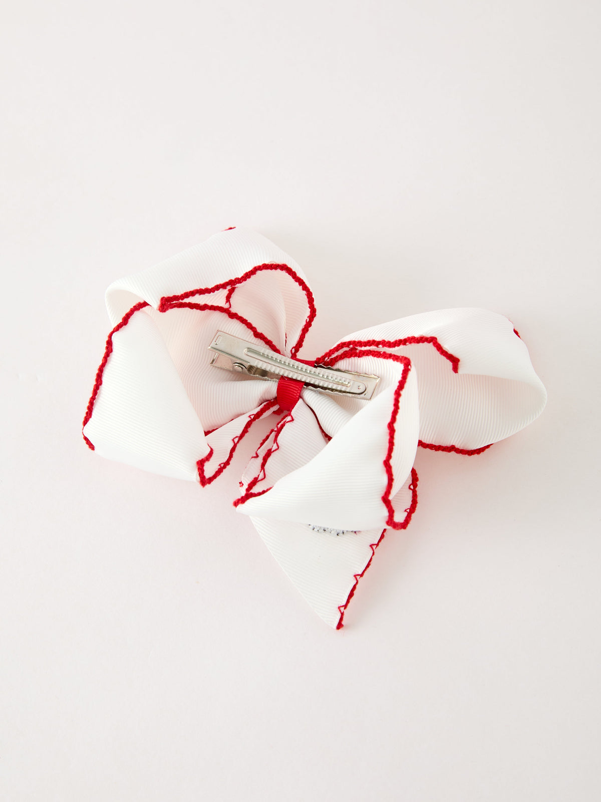 Santa Embroidered 6.25" Hair Bow – White/Pink