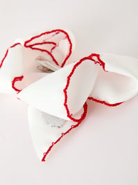 Santa Embroidered 6.25" Hair Bow – White/Pink