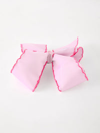 Santa Embroidered 6.25" Hair Bow – White/Pink