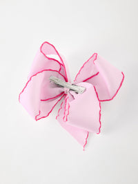 Santa Embroidered 6.25" Hair Bow – White/Pink