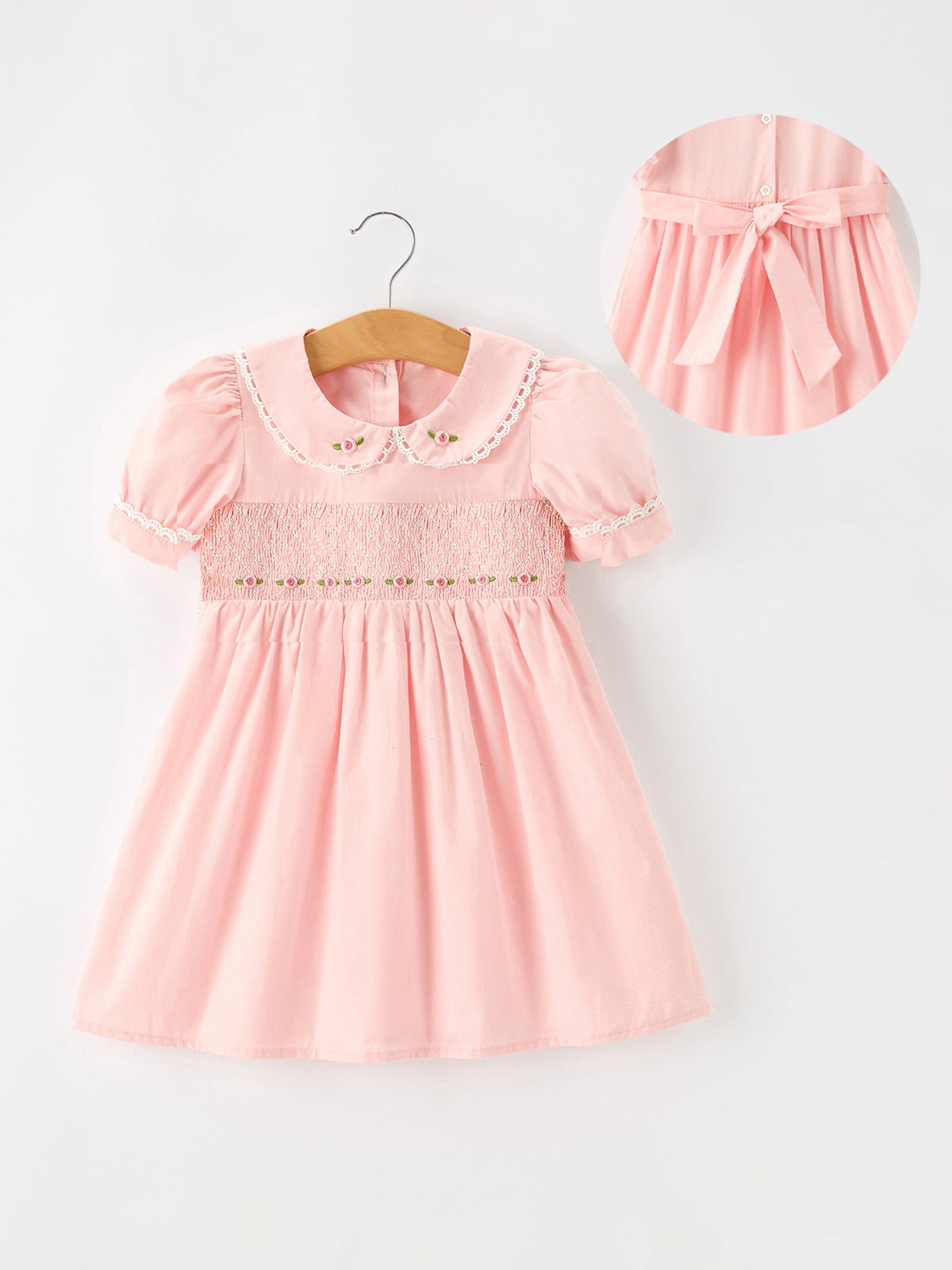 Floral Embroidered Smocked Peter Pan Collar Dress