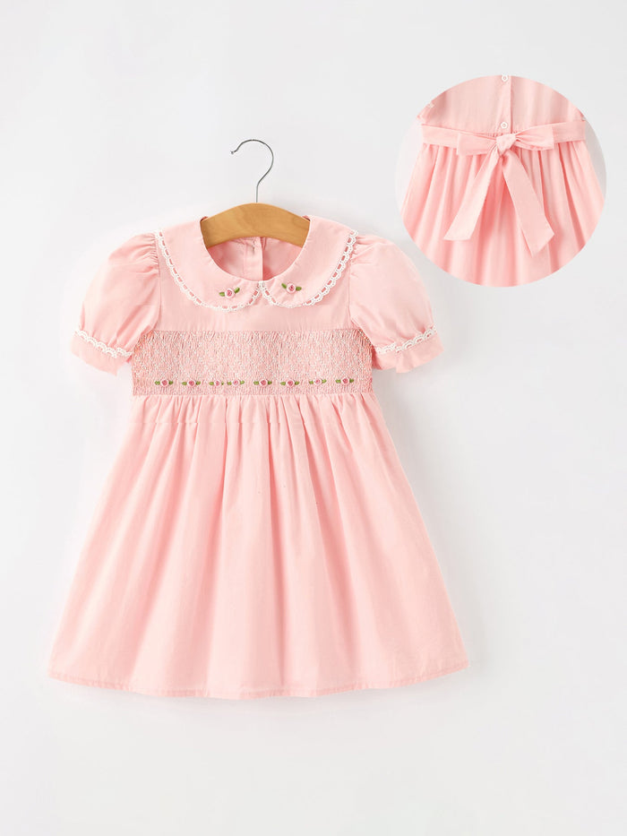Floral Embroidered Smocked Peter Pan Collar Dress