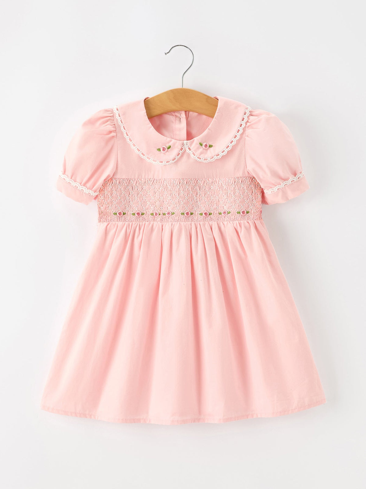 Floral Embroidered Smocked Peter Pan Collar Dress
