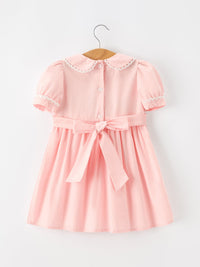 Floral Embroidered Smocked Peter Pan Collar Dress