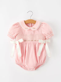 Floral Embroidered Smocked Bow Bubble Romper