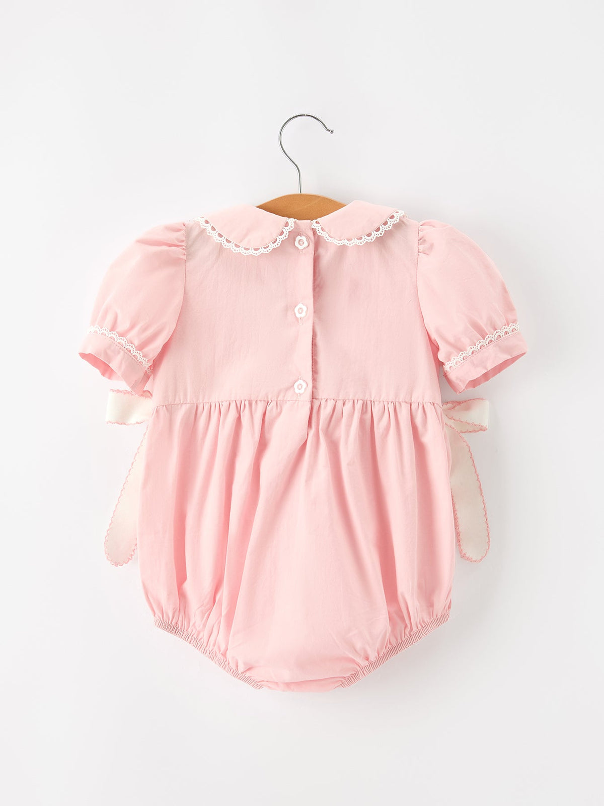 Floral Embroidered Smocked Bow Bubble Romper