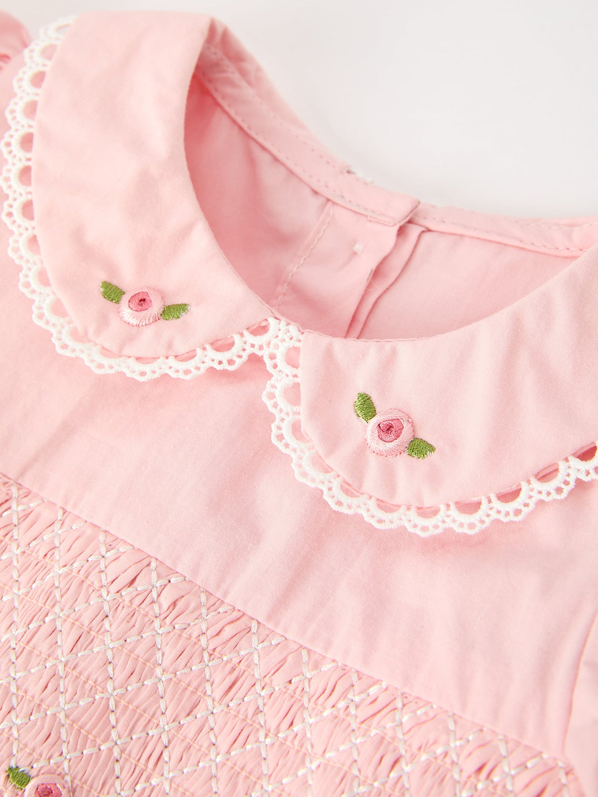 Floral Embroidered Smocked Bow Bubble Romper