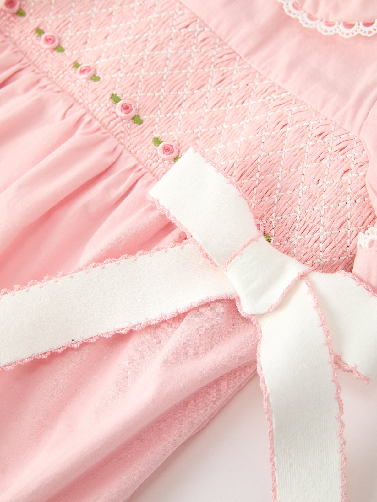 Floral Embroidered Smocked Bow Bubble Romper