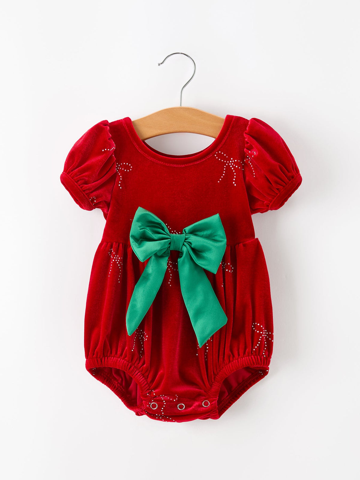 Red Velvet Rhinestone Bow Bubble Romper