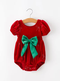 Red Velvet Rhinestone Bow Bubble Romper