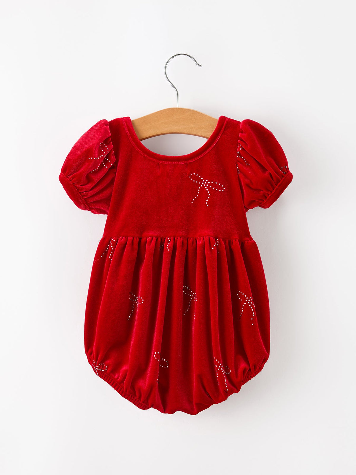 Red Velvet Rhinestone Bow Bubble Romper