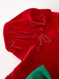 Red Velvet Rhinestone Bow Bubble Romper