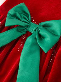 Red Velvet Rhinestone Bow Bubble Romper