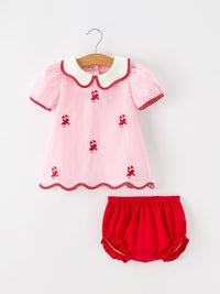 Candy Cane Embroidered Top & Red Bloomer Set