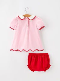 Candy Cane Embroidered Top & Red Bloomer Set