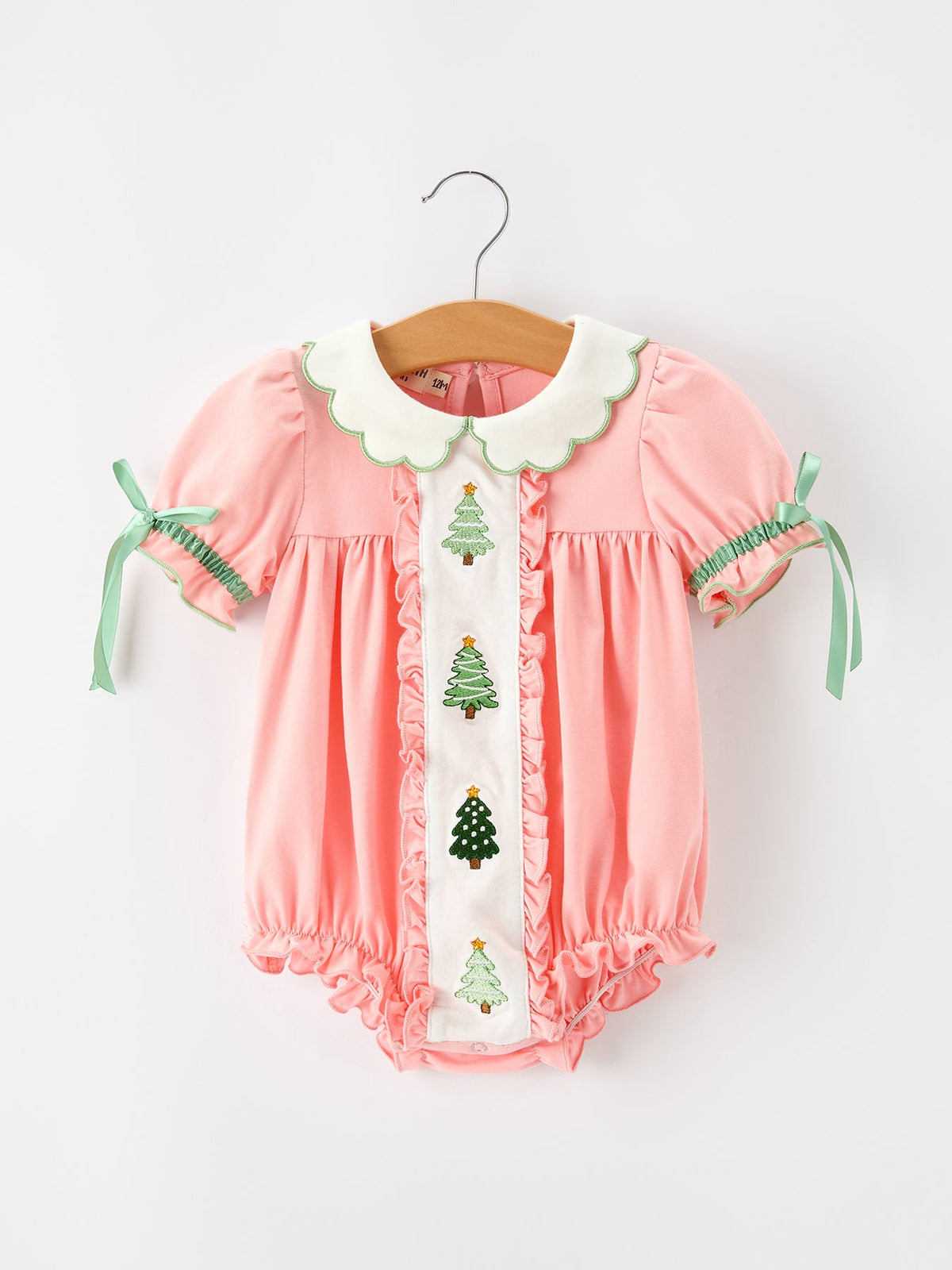 Christmas Tree Embroidered Ruffle Romper