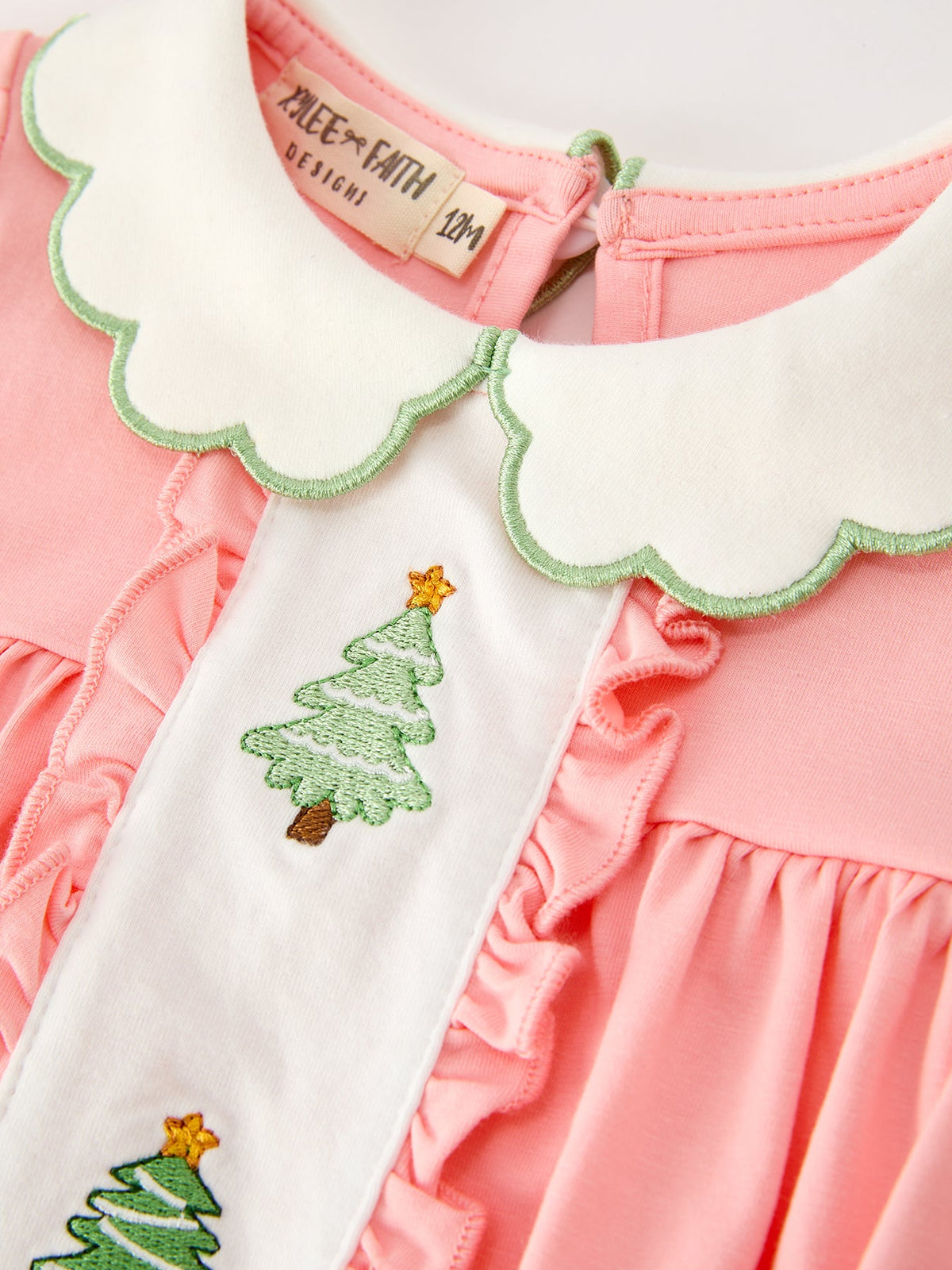 Christmas Tree Embroidered Ruffle Romper