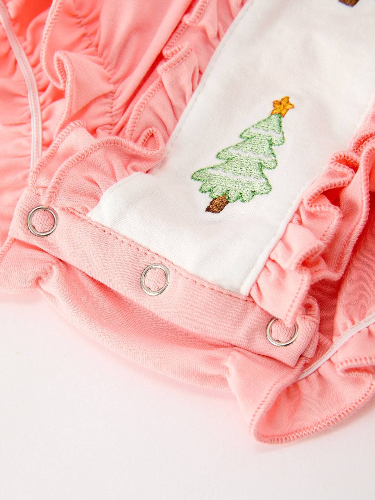 Christmas Tree Embroidered Ruffle Romper