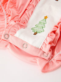 Christmas Tree Embroidered Ruffle Romper