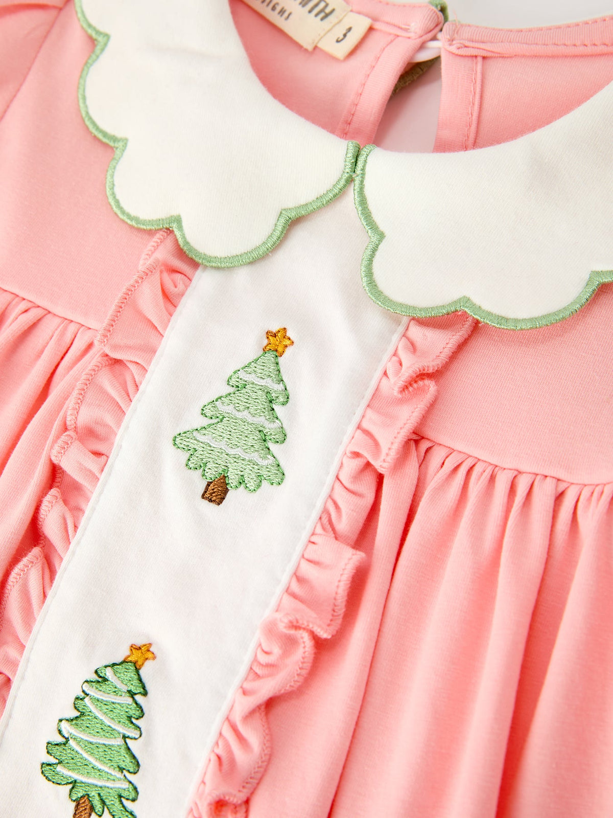 Christmas Tree Embroidered Ruffle Dress