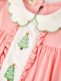 Christmas Tree Embroidered Ruffle Dress