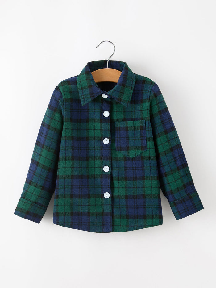 Green & Navy Plaid Button Down Shirt