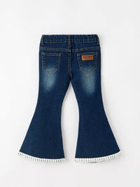 Floral Appliqué Denim Bell Bottom Jeans