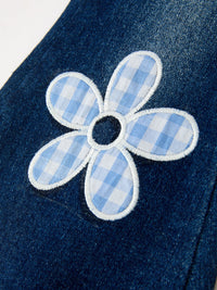 Floral Appliqué Denim Bell Bottom Jeans