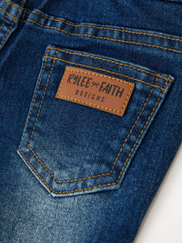 Floral Appliqué Denim Bell Bottom Jeans