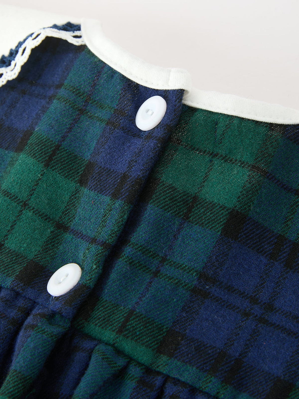 Green & Navy Plaid Embroidered Collar Dress