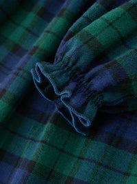 Green & Navy Plaid Embroidered Collar Dress