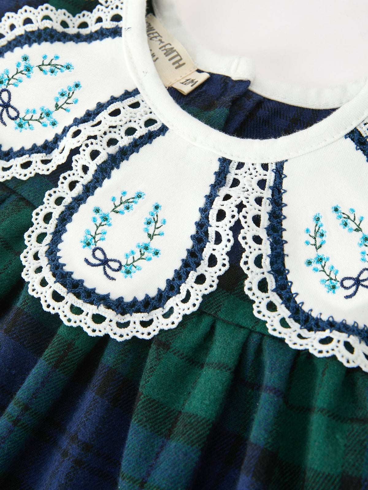 Green & Navy Plaid Embroidered Bloomer Set