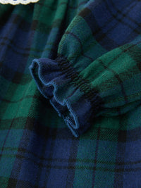 Green & Navy Plaid Embroidered Bloomer Set