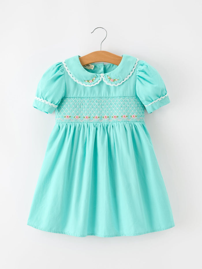 Floral Embroidered Smocked Dress