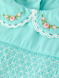 Floral Embroidered Smocked Dress