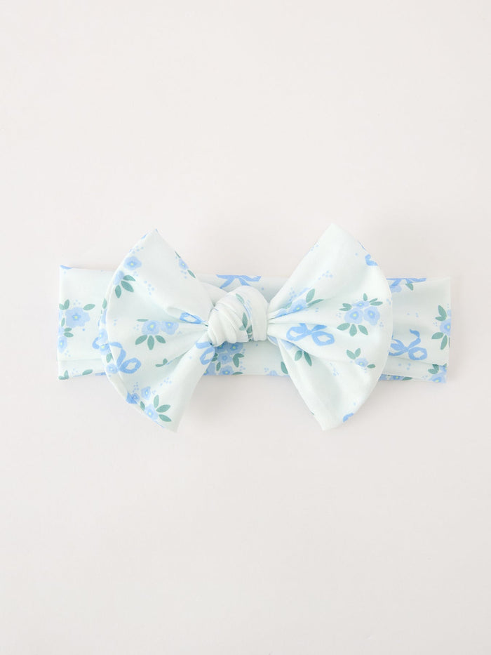 Blue Floral Bow Headband