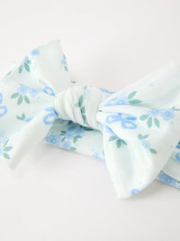 Blue Floral Bow Headband