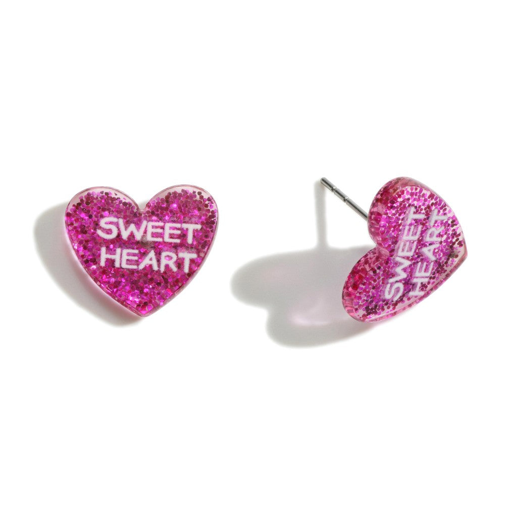 Glitter Resin Heart Stud Earrings (3 styles)