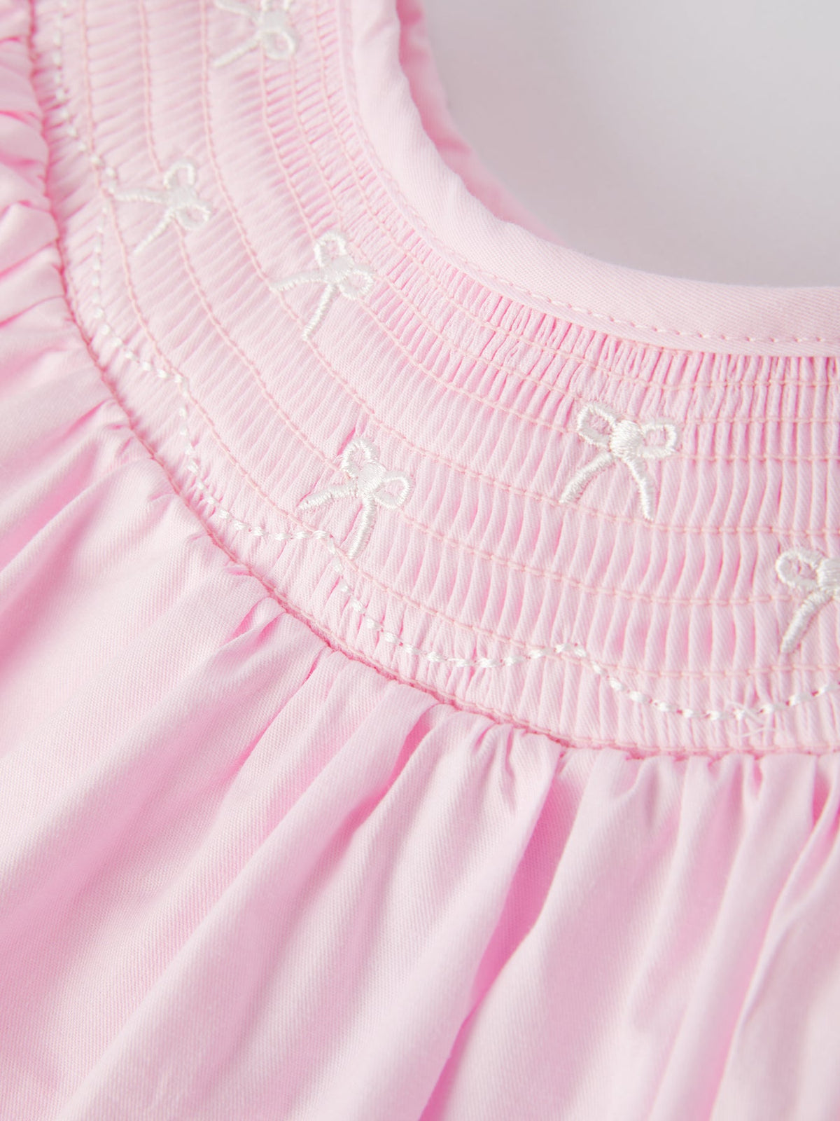 White Bow Smock Embroidered Pink Dress