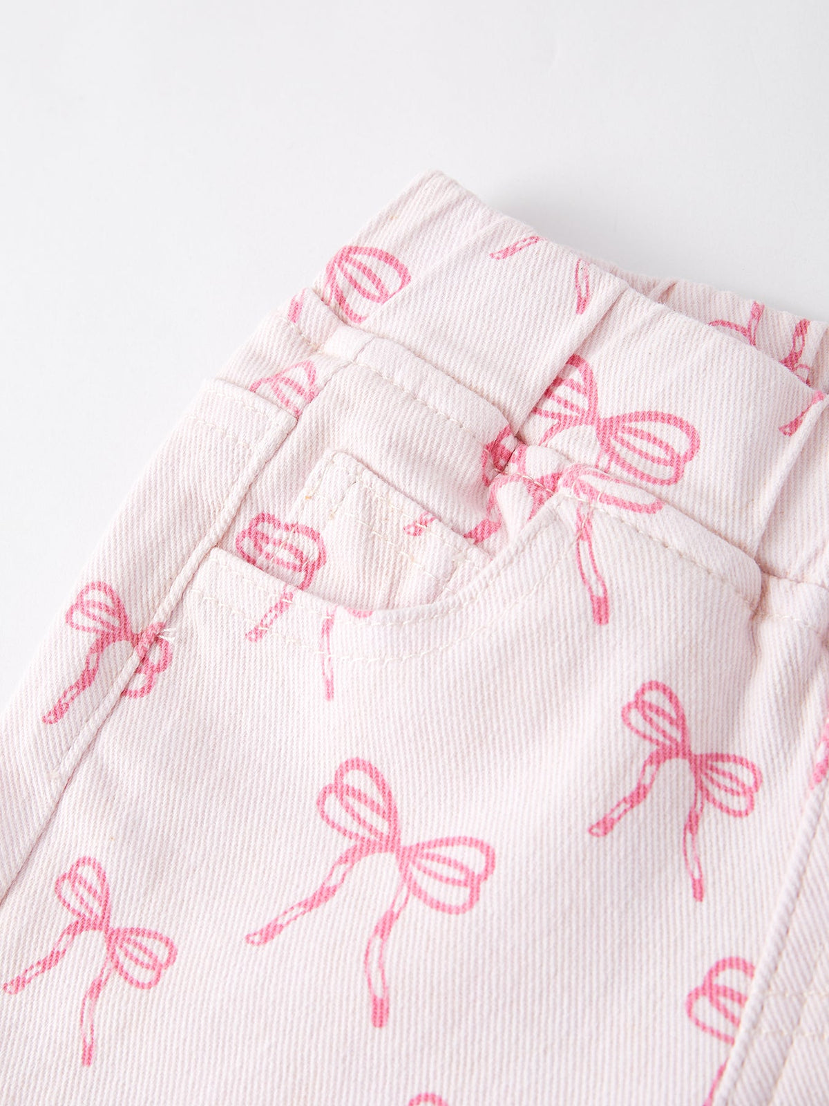 Pink Bow Print Elastic Flared Jeans Denim pant