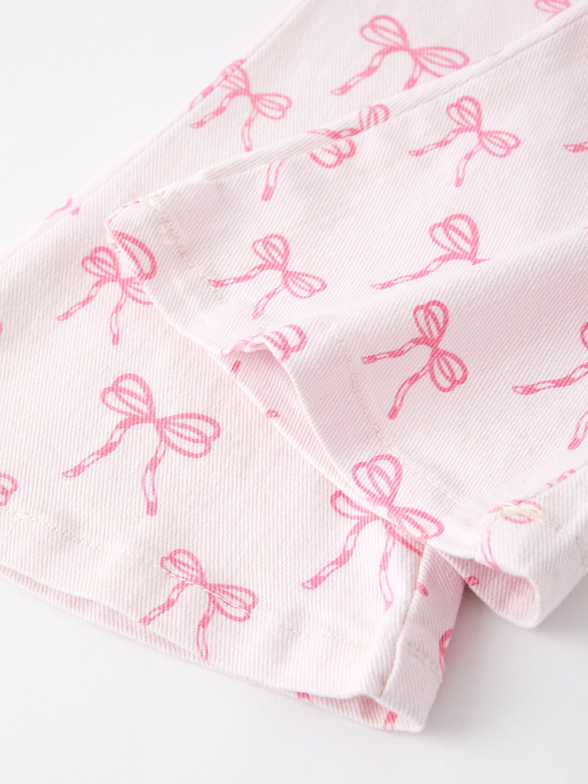 Pink Bow Print Elastic Flared Jeans Denim pant