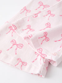 Pink Bow Print Elastic Flared Jeans Denim pant
