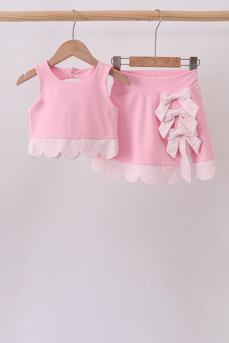 Scalloped active skorts set - Pink