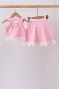 Scalloped active skorts set - Pink