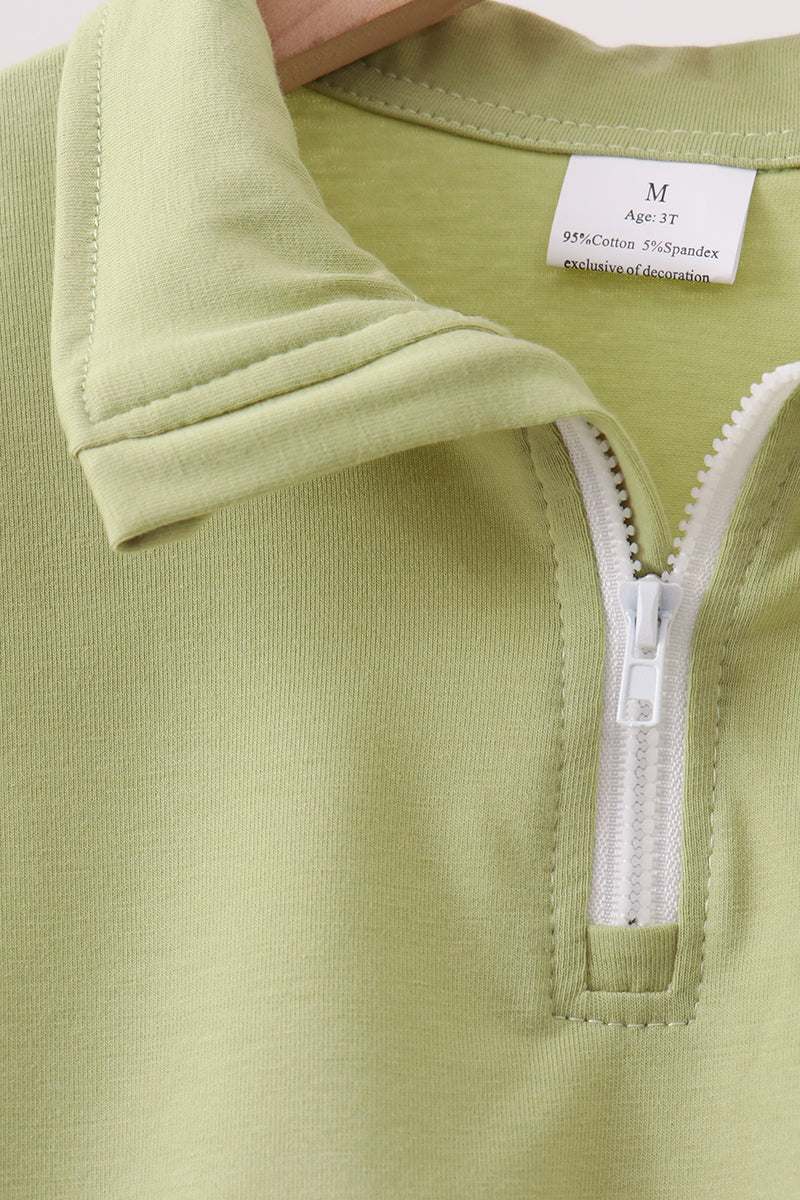 Scalloped zipper shorts set - Sage