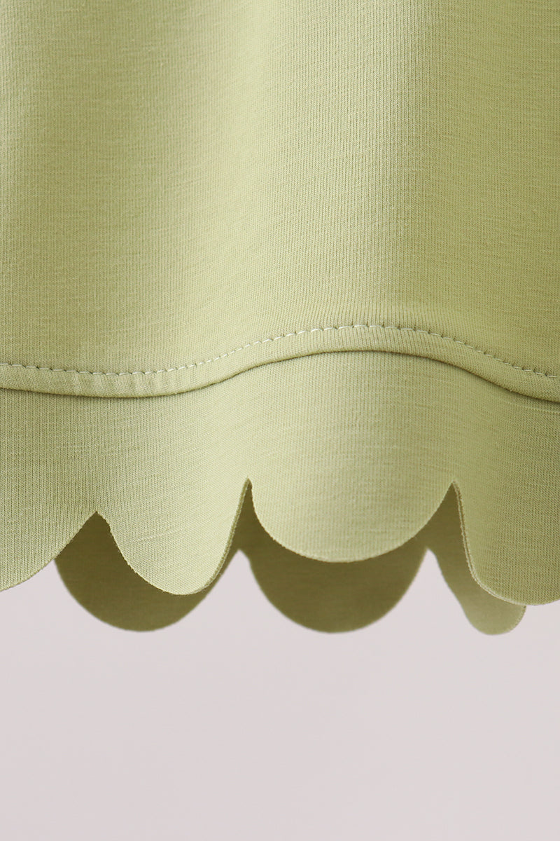 Scalloped zipper shorts set - Sage