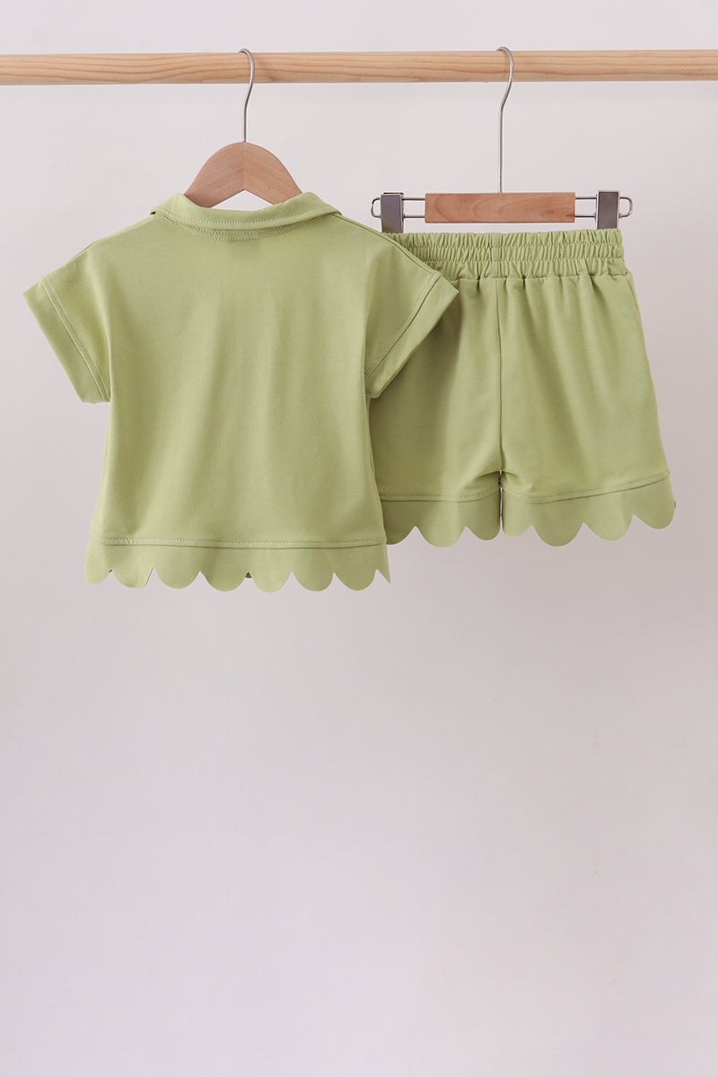 Scalloped zipper shorts set - Sage