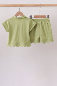 Scalloped zipper shorts set - Sage