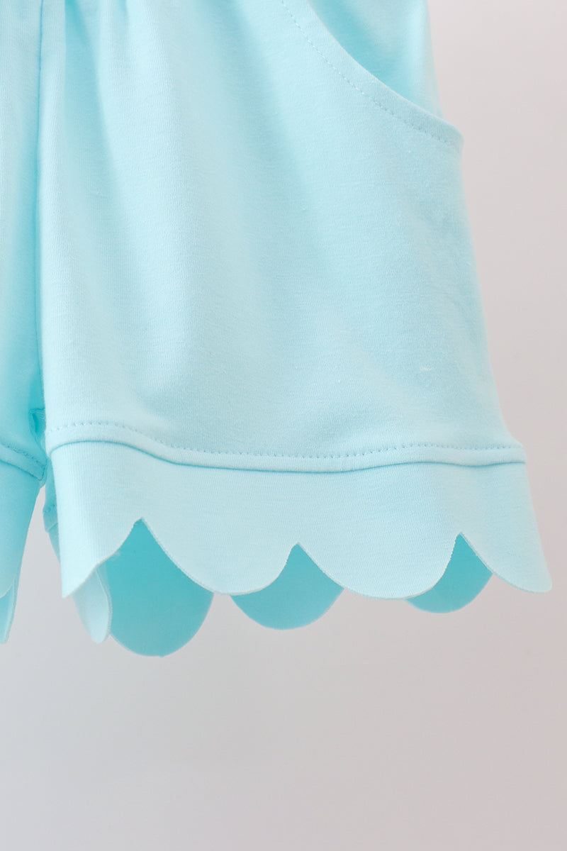 Scalloped zipper shorts set - Light Blue